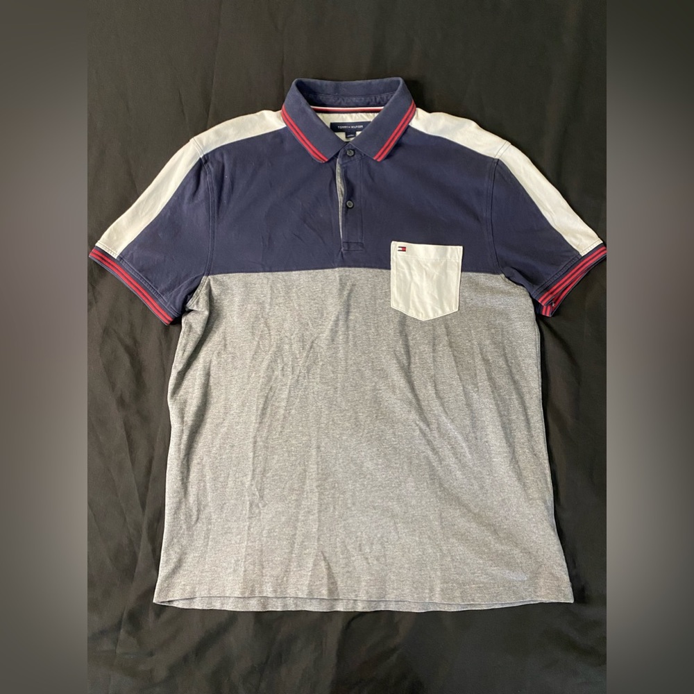 Vintage Tommy Hilfiger Polo Shirt Mens Size Large Red White Blue Short Sleeve